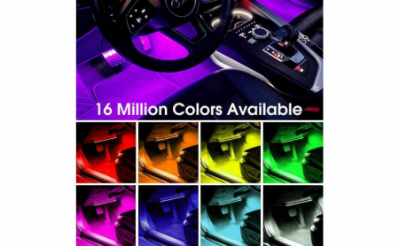 Kit iluminare ambientala auto banda LED RGB, interior masina, 4 benzi, multicolor, 12V, aplicatie dedicata iOS, Android [5]