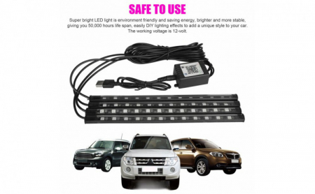 Kit iluminare ambientala auto banda LED RGB, interior masina, 4 benzi, multicolor, 12V, aplicatie dedicata iOS, Android [9]