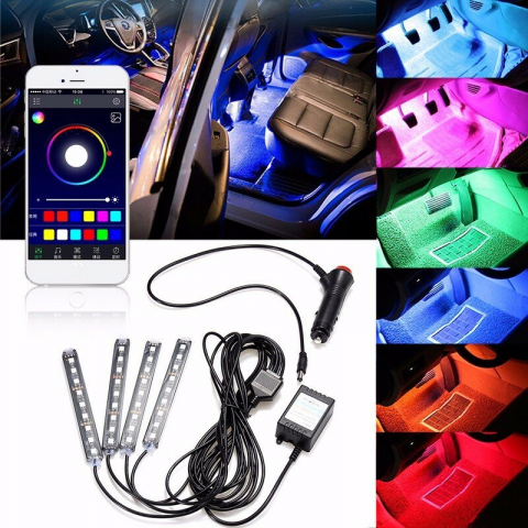 Kit iluminare ambientala auto banda LED RGB, interior masina, 4 benzi, multicolor, 12V, aplicatie dedicata iOS, Android [4]