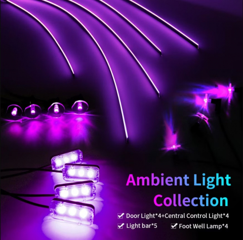 Kit Lumini Ambientale Premium LED interior auto, Acrilice, RGB, 18 in 1, Conexiune Wireless, Iluminare pentru Bord, Fata Usa, Manere, Buzunare si Zona Picioarelor, cu control prin Aplicatie bluetooth [2]