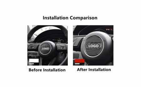 Ornament autoadeziv compatibil cu volan Audi, model carbon, negru, A002 [1]