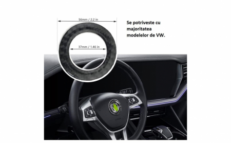 Ornament autoadeziv compatibil cu volan VW, model carbon, negru [6]