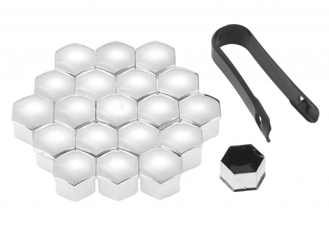 Accesorii exterioare - Set 20 capace prezoane de 17 mm si cheie de scos capace, universale, hexagonale, cromate