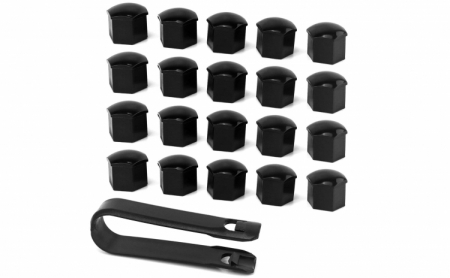 Accesorii auto - Set 20 capace prezoane de 17 mm si cheie de scos capace, universale, hexagonale, negru