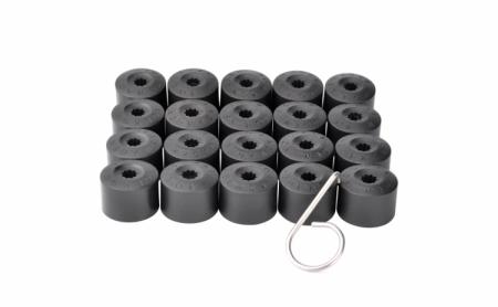 Set 20 capace prezoane de 17 mm si cheie de scos capace, VW/ Audi/ Skoda, 16 buc hexagonale si 4 buc antifurt, negru mat [1]
