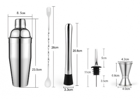 Set Cocktail Shaker pentru preparare bauturi, din otel inoxidabil, argintiu [4]