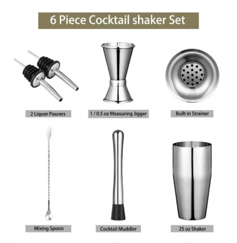 Set Cocktail Shaker pentru preparare bauturi, din otel inoxidabil, argintiu [2]