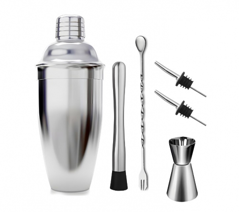 Pahare si accesorii bar - Set Cocktail Shaker pentru preparare bauturi, din otel inoxidabil, argintiu