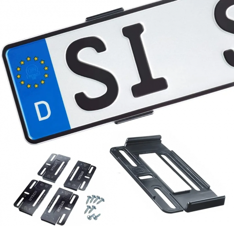Suport ascuns placute numar inmatriculare auto - 4 bucati (fata + spate), fara rama, slim, negru [5]
