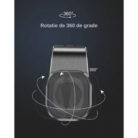 Suport auto premium cu magnet puternic pentru telefon, prindere pe grila de ventilatie, compact, universal, rotire 360 grade, aluminiu, negru [9]