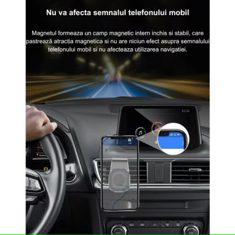 Suport auto premium cu magnet puternic pentru telefon, prindere pe grila de ventilatie, compact, universal, rotire 360 grade, aluminiu, negru [6]
