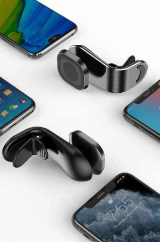 Suport auto premium cu magnet puternic pentru telefon, prindere pe grila de ventilatie, compact, universal, rotire 360 grade, aluminiu, negru [2]
