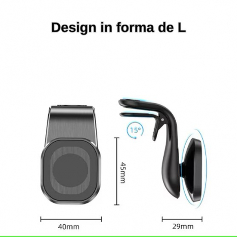 Suport auto premium cu magnet puternic pentru telefon, prindere pe grila de ventilatie, compact, universal, rotire 360 grade, aluminiu, negru [1]