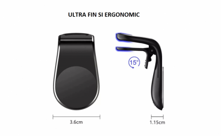 Suport magnetic auto pentru telefon, prindere pe grila de ventilatie, negru [2]