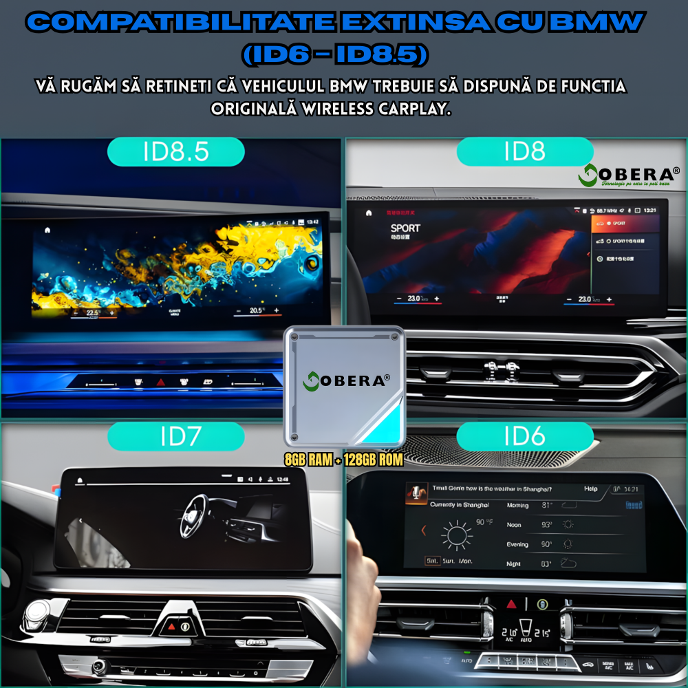 Adaptor AI Box pentru BMW, goBERA®, Android 13, Snapdragon QCM6125, 8GB RAM + 128GB ROM, Wi-Fi Dual 2.4/5GHz, Bluetooth 5.2, Split-Screen 5:5/3:7, GPS+GLONASS+Beidou, Aplicatii Multimedia, Plug & Play [5]
