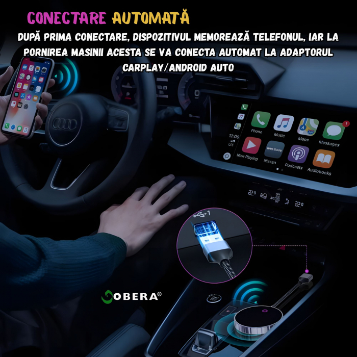 Adaptor Auto Wireless 2 în 1 goBERA® – CarPlay & Android Auto, iOS 10+/Android 11+, Wi-Fi 5GHz, Plug & Play, USB-A/C, Negru [8]
