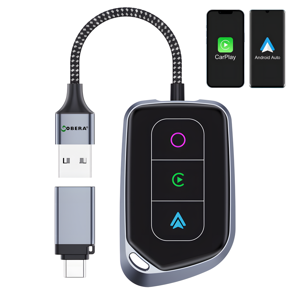Adaptor Auto Wireless 2 in 1 goBERA®, Pentru masini cu Carplay/AndroId de fabrica prin cablu, Compatibil IOS 10+ si Android 11+, WiFi 5Ghz, Procesor AI, Configurare usoara Plug and Play, USB-A/C [1]