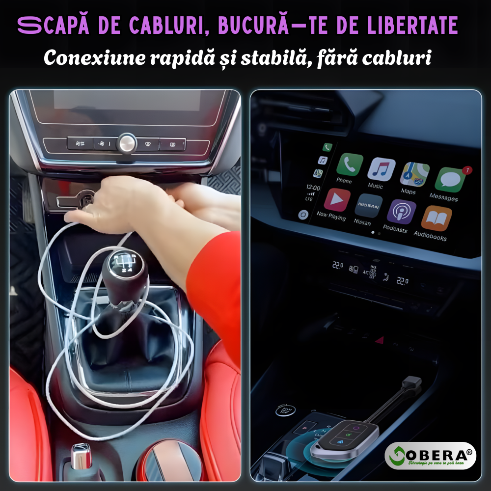 Adaptor Auto Wireless 2 in 1 goBERA®, Pentru masini cu Carplay/AndroId de fabrica prin cablu, Compatibil IOS 10+ si Android 11+, WiFi 5Ghz, Procesor AI, Configurare usoara Plug and Play, USB-A/C [8]