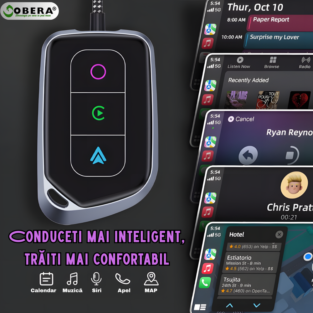 Adaptor Auto Wireless 2 in 1 goBERA®, Pentru masini cu Carplay/AndroId de fabrica prin cablu, Compatibil IOS 10+ si Android 11+, WiFi 5Ghz, Procesor AI, Configurare usoara Plug and Play, USB-A/C [5]