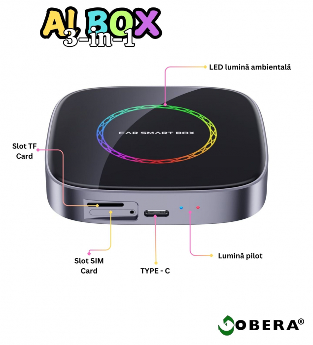 Adaptor auto Wireless CarPlay/Android Auto, AI Box Android 13 goBERA®, Procesor Octa-Core, 4GB RAM+64GB ROM, Conectivitate 4G, Pentru masini cu CarPlay cu fir din fabrica, Streaming YouTube si Netflix [4]