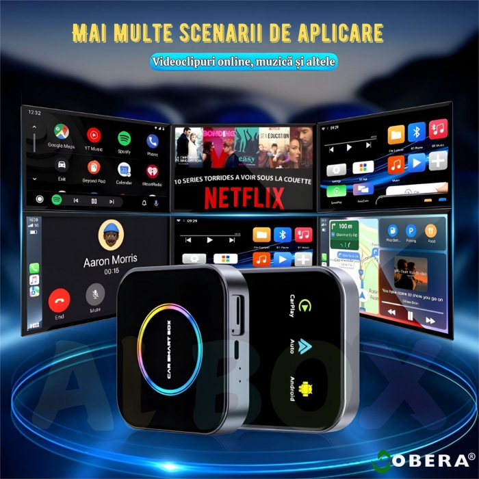 Adaptor auto Wireless CarPlay/Android Auto, AI Box Android 13 goBERA®, Procesor Octa-Core, 4GB RAM+64GB ROM, Conectivitate 4G, Pentru masini cu CarPlay cu fir din fabrica, Streaming YouTube si Netflix [10]