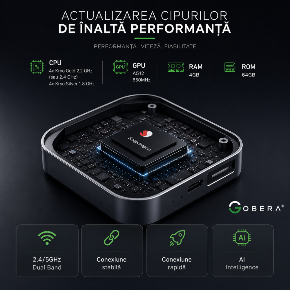 Adaptor auto Wireless CarPlay/Android Auto, AI Box Android 13 goBERA®, Procesor Octa-Core, 4GB RAM+64GB ROM, Conectivitate 4G, Pentru masini cu CarPlay cu fir din fabrica, Streaming YouTube si Netflix [12]