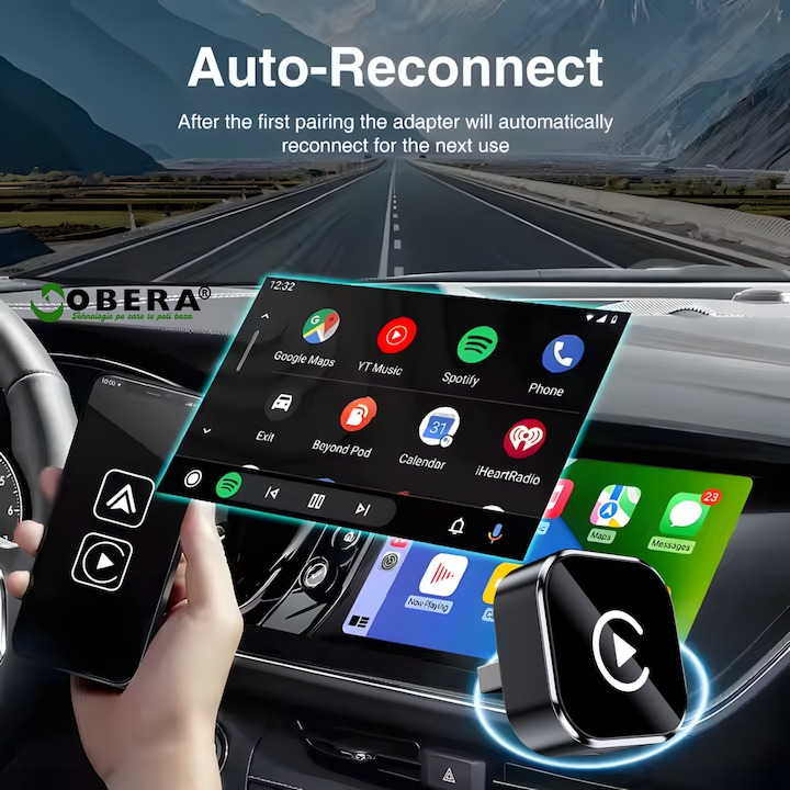 Adaptor Wireless 2-în-1 goBERA®️ CarPlay & Android Auto, compatibil cu vehicule echipate din fabrică cu CarPlay, Bluetooth 5.0, Wi-Fi Dual-Band 2.4/5GHz, Plug & Play, control vocal, port USB [3]