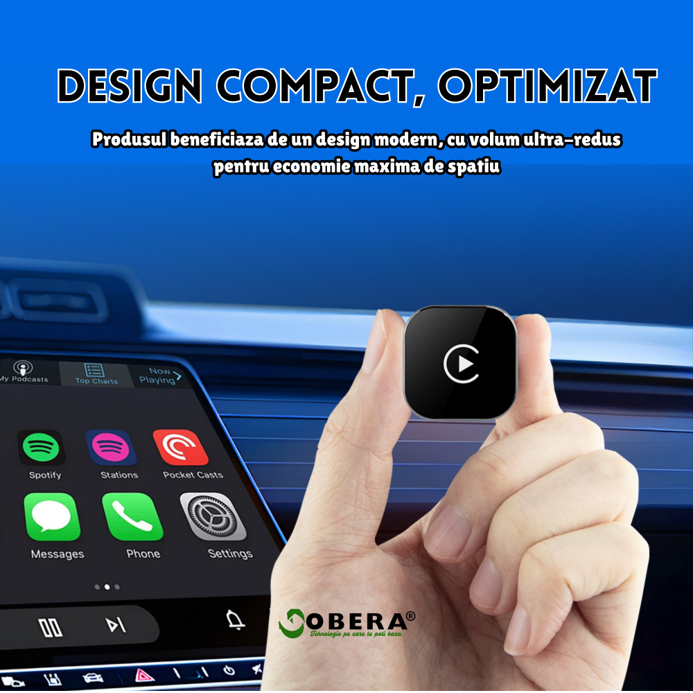 Adaptor Wireless 2-în-1 goBERA®️ CarPlay & Android Auto, compatibil cu vehicule echipate din fabrică cu CarPlay, Bluetooth 5.0, Wi-Fi Dual-Band 2.4/5GHz, Plug & Play, control vocal, port USB [5]