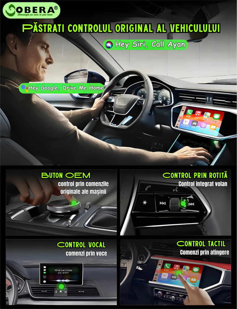 Adaptor Wireless CarPlay & Android Auto goBERA®️ – Plug & Play, Reconectare Automata, Bluetooth 5.3, Wi-Fi 5G, Compatibil iPhone & Android, Control Vocal si Touch, Suport OEM, Negru [4]