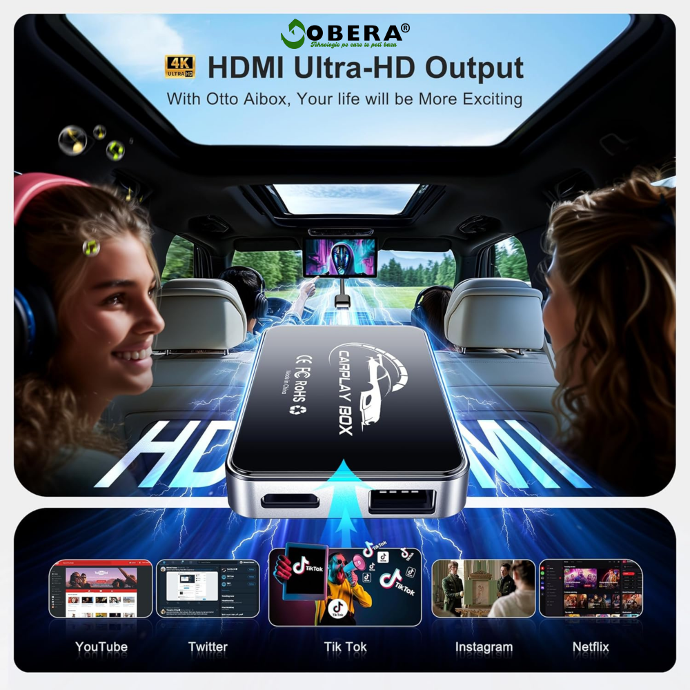AI Box goBERA®, Adaptor Wireless CarPlay&Android Auto, Android 13, WiFi Dual 2.4/5GHz, HDMI 4K, Netflix, YouTube, Spotify, Bluetooth 5.0, Control Vocal, 4GB+32GB, Plug & Play pentru Masini cu CarPlay [2]