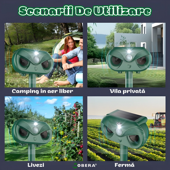 Aparat ultrasunete anti-daunatori goBERA®, Acumulator reincarcabil 1200mAh, Incarcare solara/USB, 5 moduri lucru, Reglaj intensitate, Senzor miscare, Rezistent la apa IP54, Impotriva animalelor salbat [4]