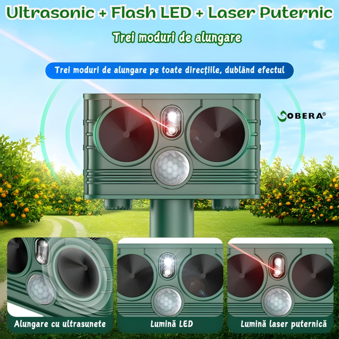 Aparat ultrasunete anti-daunatori goBERA®, Acumulator reincarcabil solar/USB, Anti rozatoare, Anti caini, Cerbi, Pisici, Unghi 120, Inerval 8-12m, Rezistent la apa IP54, Senzor miscare, Reglaj intensi [4]