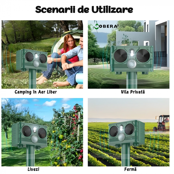 Aparat ultrasunete anti-daunatori goBERA®, Acumulator reincarcabil solar/USB, Anti rozatoare, Anti caini, Cerbi, Pisici, Unghi 120, Inerval 8-12m, Rezistent la apa IP54, Senzor miscare, Reglaj intensi [2]