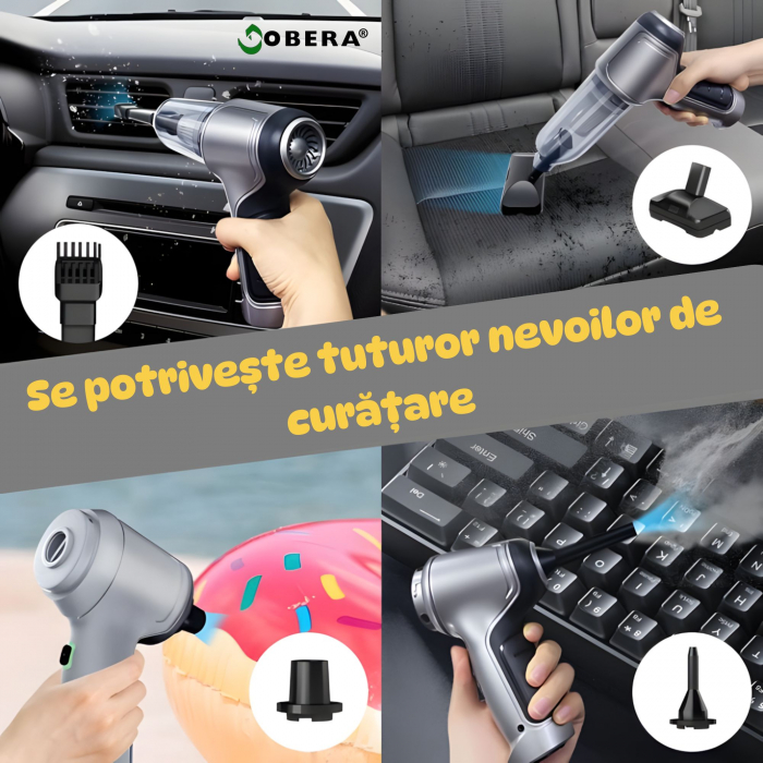 Aspirator de mana goBERA® Pro,3 in 1 portabil pentru Aspirare, Suflare, Sigilare, Tehnologie fara perii,2 viteze, Filtru HEPA, Senzor de incarcare/pornire,35500 Rpm,12000 Pa, Baterie 2x2000mAh, Utiliz [6]