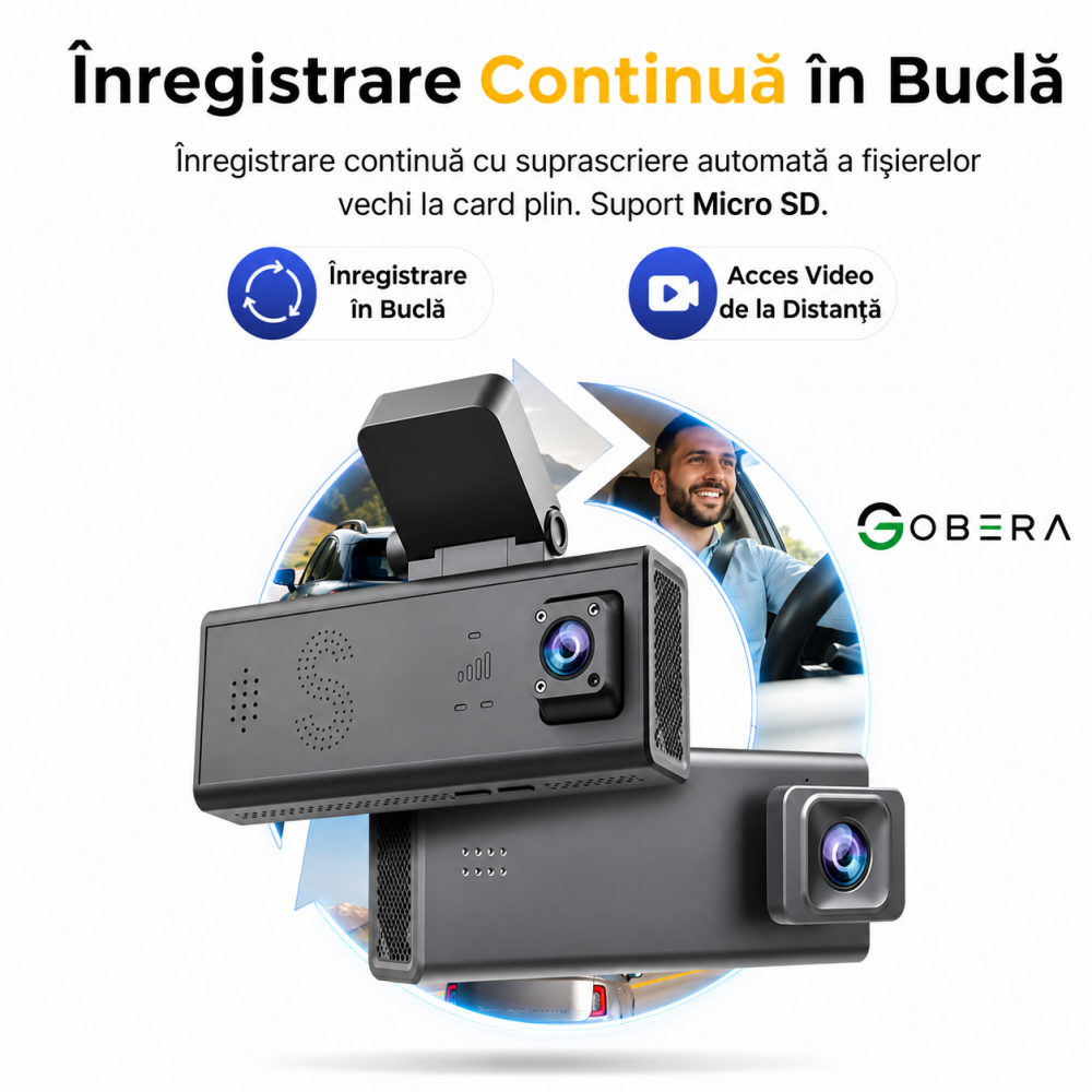 Camera auto de bord, Supraveghere parcare, 4G, GPS goBERA®, Dual Lens 3MP+3MP, Radar fata spate, OBD, Vedere nocturna, WiFi, Full HD, Monitorizare Parcare 24H, Aplicatie dedicata [7]