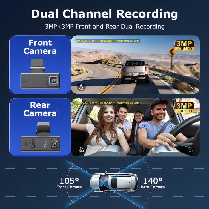 Camera auto de bord, Supraveghere parcare, 4G, GPS goBERA®, Dual Lens 3MP+3MP, Radar fata spate, OBD, Vedere nocturna, WiFi, Full HD, Monitorizare Parcare 24H, Aplicatie dedicata [2]