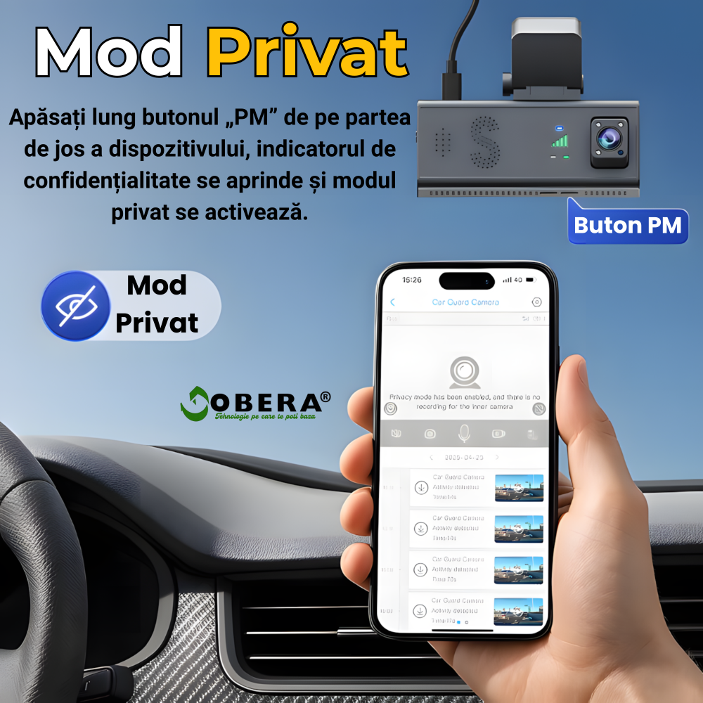 Camera auto de bord, Supraveghere parcare, 4G, GPS goBERA®, Dual Lens 3MP+3MP, Radar fata spate, OBD, Vedere nocturna, WiFi, Full HD, Monitorizare Parcare 24H, Aplicatie dedicata [10]