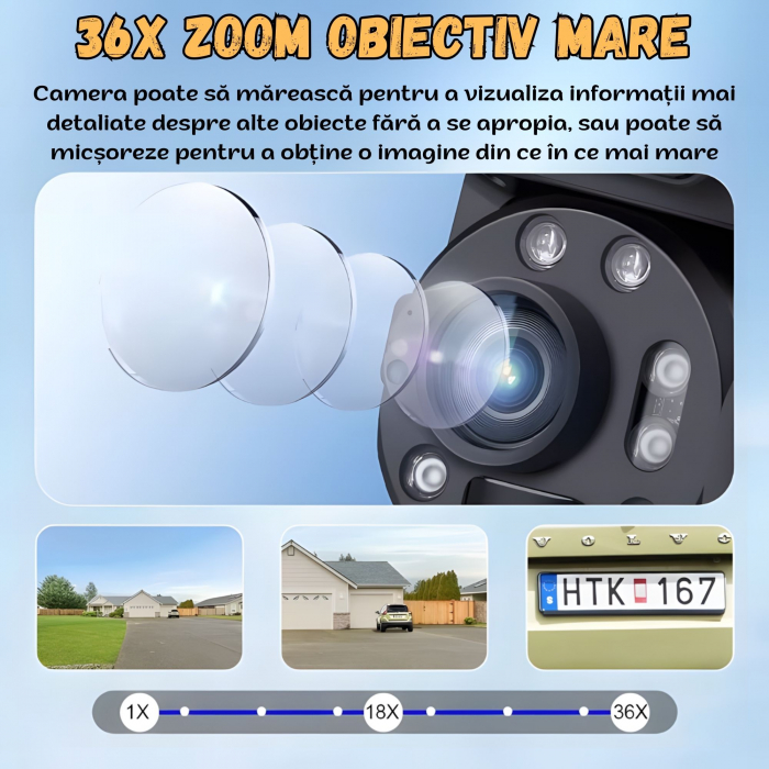 Camera de Supraveghere 24/7 goBERA®, Conexiune 4G, 3MP+3MP cu Panou Solar de 20W si Baterie de 20000mAh, Zoom Optic 36X, Vedere Nocturna Clara pana la 50m, PTZ Bullet, Detectare Umanoida Inteligenta, [8]
