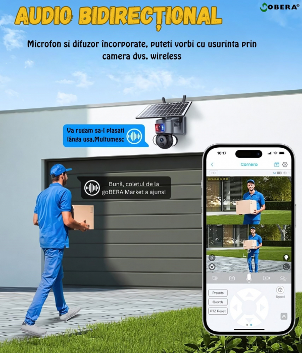 Camera de supraveghere goBERA® 3MP+3MP Ultra HD, WIFI, Panou Solar de 6W inclus, IP 66, Acumulator incorporat 12000mah, Lentile Duale, PTZ Bullet, Rotire 355°, Alarma, Night Vision Color, Microfon Inc [3]