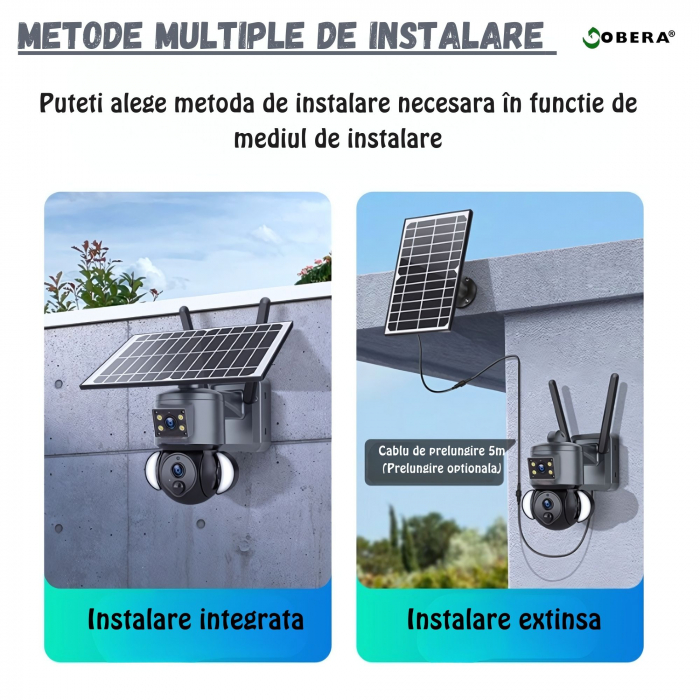 Camera de supraveghere goBERA® 3MP+3MP Ultra HD, WIFI, Panou Solar de 6W inclus, IP 66, Acumulator incorporat 12000mah, Lentile Duale, PTZ Bullet, Rotire 355°, Alarma, Night Vision Color, Microfon Inc [5]