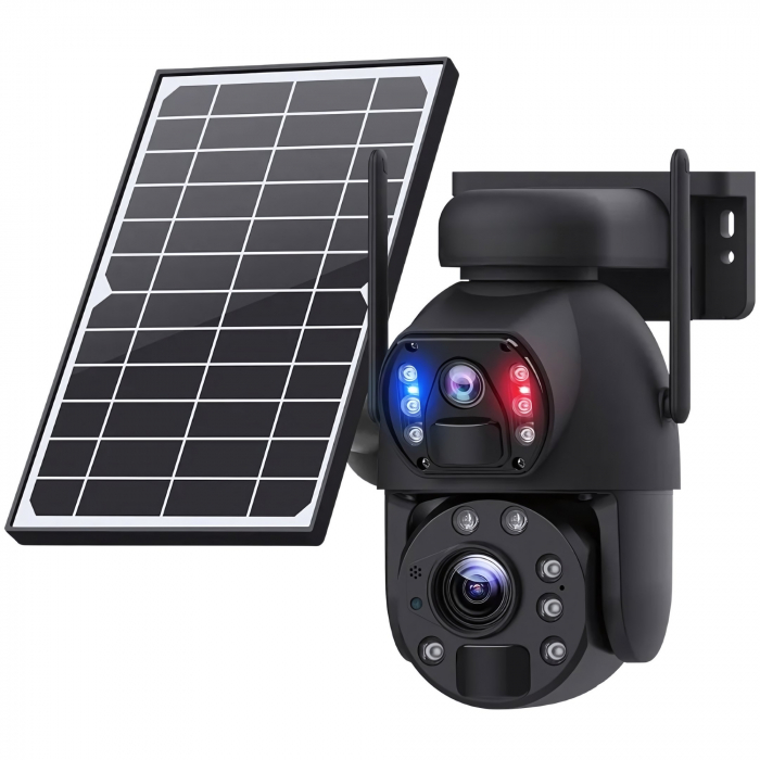 Camera de supraveghere goBERA® 3MPx+3MPx, Conexiune4G, Zoom Optic 20x, Panou Solar 6W, Acumulatori 12000 mAh, PTZ Bullet, Lentile Duale, Auto Tracking, Rotire 355°,10 Leduri, Senzori miscare IR 50m [10]