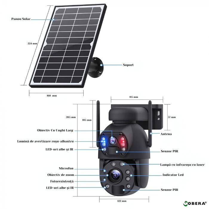 Camera de supraveghere goBERA® 3MPx+3MPx, Conexiune4G, Zoom Optic 20x, Panou Solar 6W, Acumulatori 12000 mAh, PTZ Bullet, Lentile Duale, Auto Tracking, Rotire 355°,10 Leduri, Senzori miscare IR 50m [5]