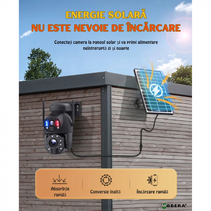 Camera de supraveghere goBERA® 3MPx+3MPx, Conexiune4G, Zoom Optic 20x, Panou Solar 6W, Acumulatori 12000 mAh, PTZ Bullet, Lentile Duale, Auto Tracking, Rotire 355°,10 Leduri, Senzori miscare IR 50m [8]