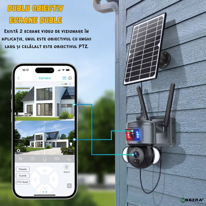 Camera supraveghere goBERA® 3MP+3MP WiFi, Dual Lens, Solar 6W, Acumulator 12000mAh, PTZ 355°, Night Vision Color, IP66, Audio, Alarma, Gri [8]