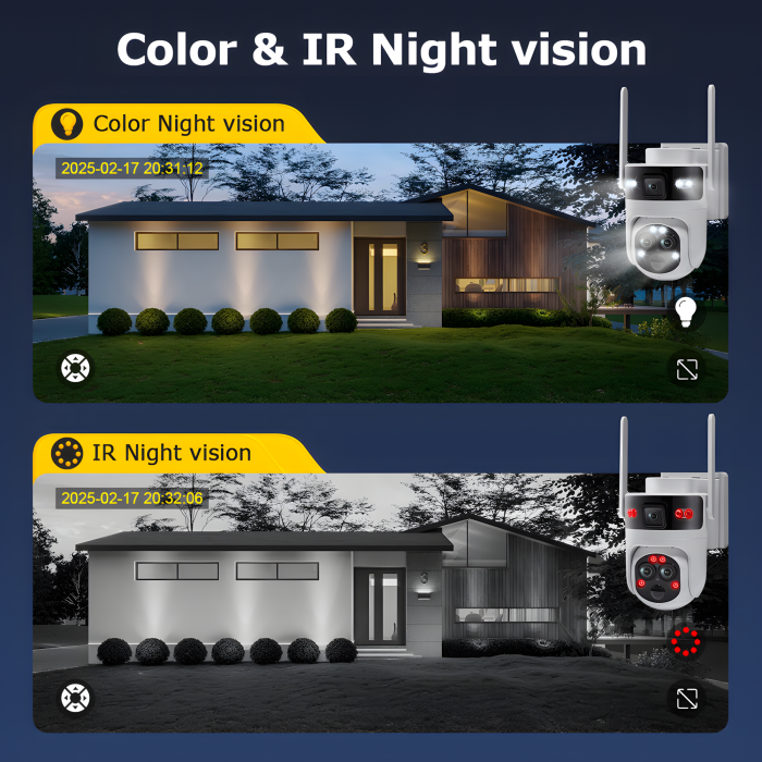 Camera de Supraveghere Solara cu 3 Lentile goBERA®️, Zoom Hibrid 15X, 4G, Panou Solar 5W, Baterie 7800mAh, IR + LED, Viziune Nocturna Color, PTZ 350°/90°, Detectare Umana si Tracking AI [11]