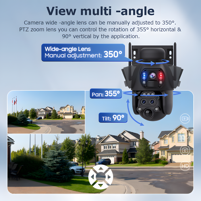 Camera de Supraveghere Solara cu 3 Lentile goBERA®️, Zoom Hibrid 15X, 4G, Panou Solar 6W, Baterie 12000mAh, IR + LED, Viziune Nocturna Color, PTZ 350°/90°, Detectare Umana si Tracking, Audio Bidirecti [8]