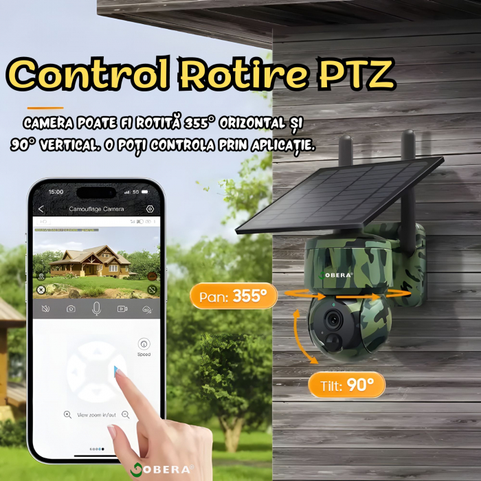 Camera de Supraveghere Solara cu GPS goBERA®, 3MP, 4G, Panou solar 5w, IR 940NM, Viziune Nocturna, Pan-Tilt 355°/90°, Unghi PTZ, Detectare Miscare PIR, Audio Bidirectional, IP66, Baterie 7800mAh, Obie [5]