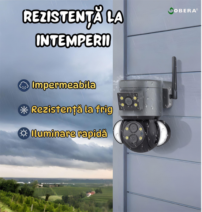 Camera Securitate Wireless goBERA®, 4MP + 4MP Super HD, Zoom Optic 10X, PTZ Bullet, Lentile Duale, Monitorizare Avansata, Miscare si Audio Bidirectional, Viziune Nocturna Color, Rotire 355°, IP65, Gri [5]