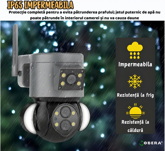 Camera Securitate Wireless goBERA®, 4MP + 4MP Super HD, Zoom Optic 10X, PTZ Bullet, Lentile Duale, Monitorizare Avansata, Miscare si Audio Bidirectional, Viziune Nocturna Color, Rotire 355°, IP65, Gri [3]