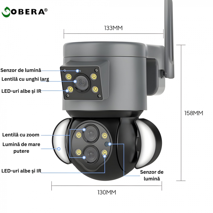 Camera Securitate Wireless goBERA®, 4MP + 4MP Super HD, Zoom Optic 10X, PTZ Bullet, Lentile Duale, Monitorizare Avansata, Miscare si Audio Bidirectional, Viziune Nocturna Color, Rotire 355°, IP65, Gri [9]